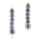 MARINA B, A PAIR OF SAPPHIRE AND DIAMOND DROP EARRINGS in 18ct yellow gold, each comprising a row...