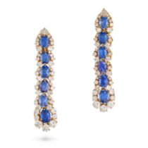 MARINA B, A PAIR OF SAPPHIRE AND DIAMOND DROP EARRINGS in 18ct yellow gold, each comprising a row...