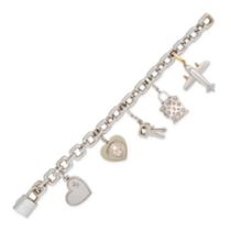 LOUIS VUITTON, A GEMSET CHARM BRACELET in 18ct white gold, the bracelet comprising interlocking s...