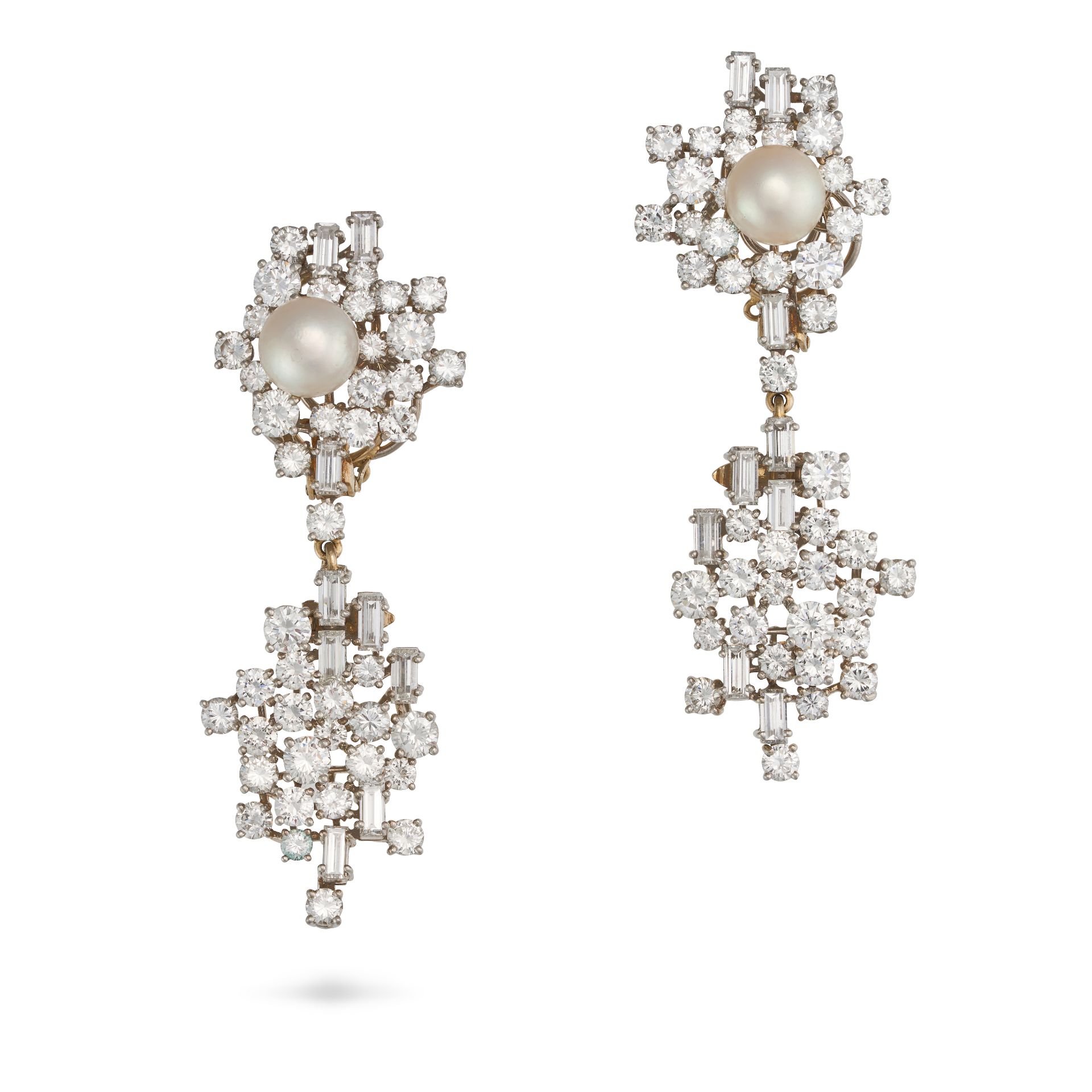 CHAUMET, A PAIR OF PEARL AND DIAMOND DAY TO NIGHT CLIP EARRINGS, CIRCA 1965 in 18ct white gold, e...