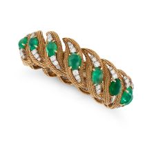 DAVID WEBB, AN EMERALD AND DIAMOND BRACELET in 18ct yellow gold and platinum, comprising a row of...