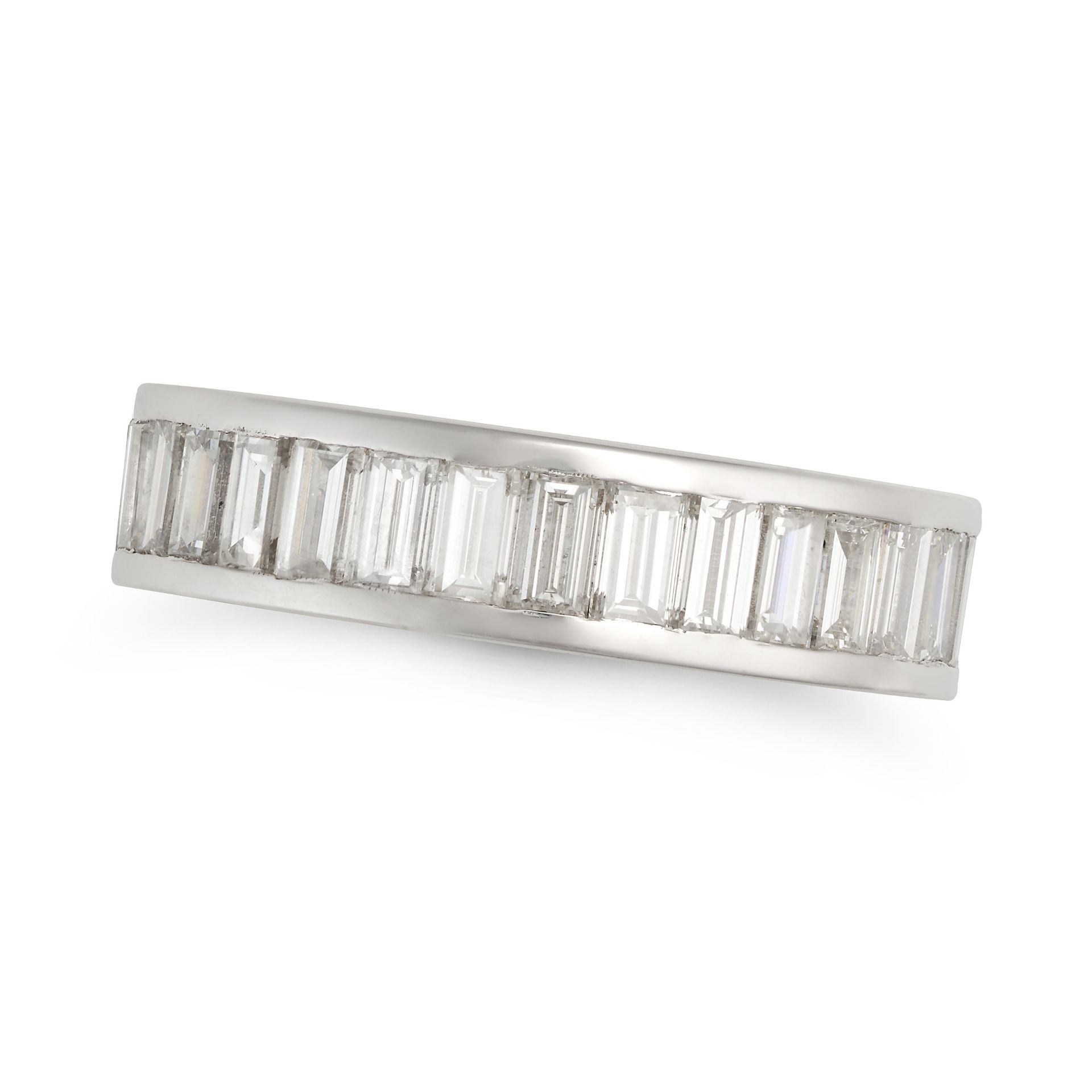 BULGARI, A DIAMOND FULL ETERNITY RING in 18ct white gold, set all around with a row of baguette c...