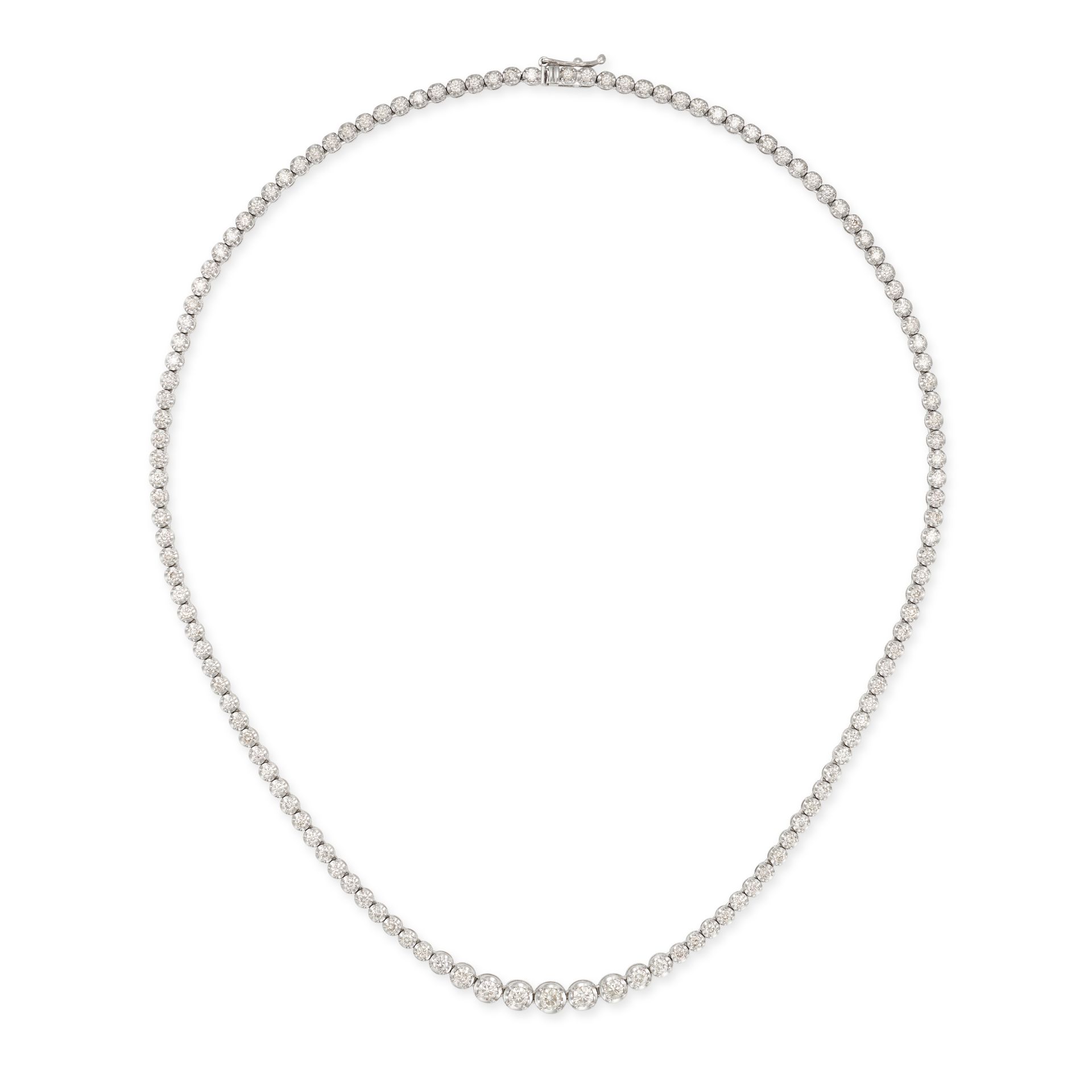 A DIAMOND RIVIERE NECKLACE in 18ct white gold, comprising a graduating row of round brilliant cut...