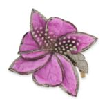 NO RESERVE - FENDI, A PINK FUR FLOWER BROOCH, signed ‘FF’, 13cm high, 14cm wide, 8.42g. Includes ...