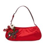 PRADA VINTAGE RED FLOWER MINI BAG Condition grade A-. 28cm long, 11cm high. Adjustable strap dr...