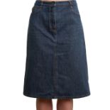 PRADA DENIM MIDI SKIRT Condition grade B-. Size Italian 42. 80cm waist, 53cm length. Blue toned...