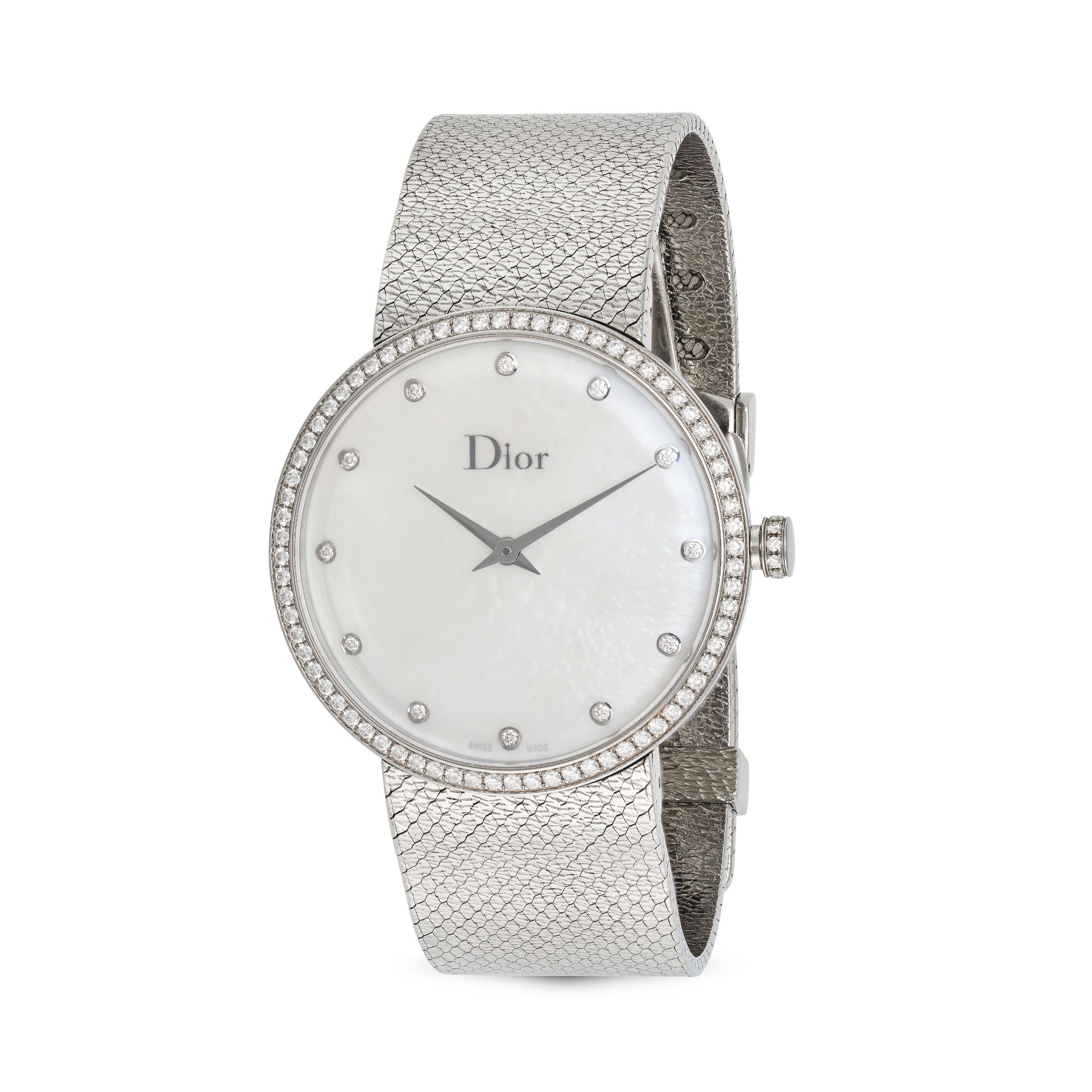 DIOR - A DIAMOND DIOR WRISTWATCH in stainless steel, FR8772, quartz movement, the circular mother...