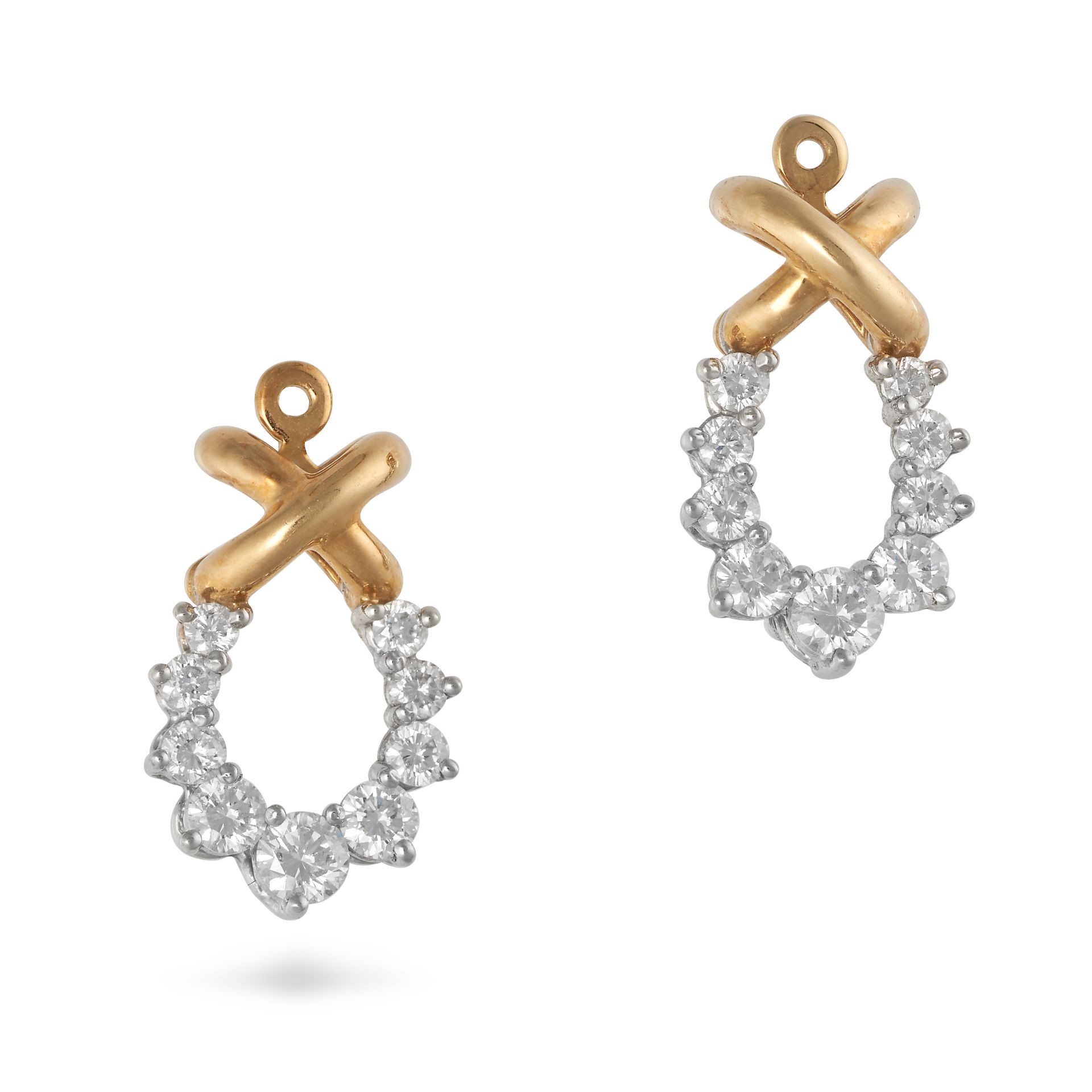 TIFFANY & CO., A PAIR OF DIAMOND EAR PENDANTS in 18ct yellow gold and platinum, each comprising a...