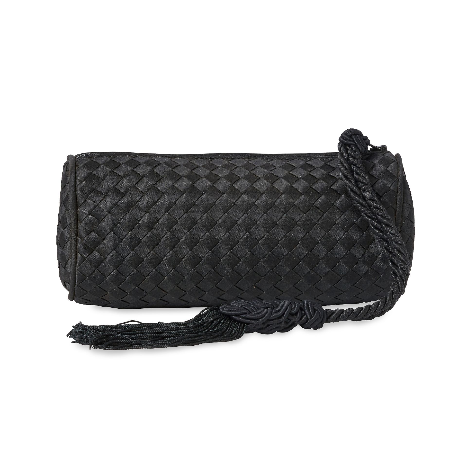 BOTTEGA VENETA SATIN INTRECCIATO WRISTLET BAG Condition grade B+. 28cm long, 11.5cm high. Black...