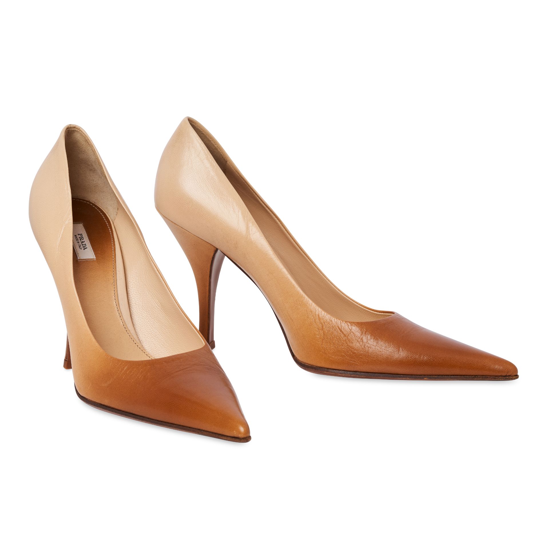 PRADA OMBRE POINTED HEELS Condition grade A, unworn. Size 38.5. Heel height 10cm. Beige toned omb...