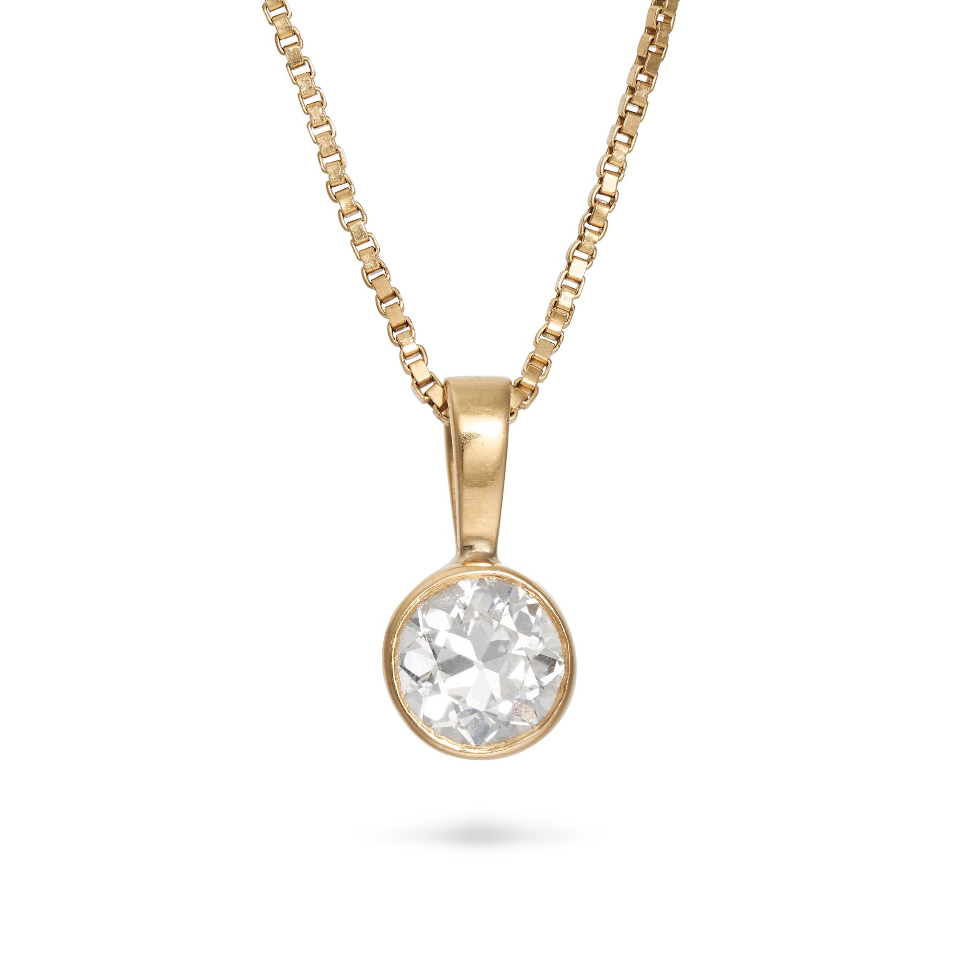 A DIAMOND PENDANT NECKLACE in 18ct yellow gold, the pendant set with an old European cut diamond ...