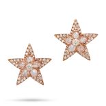 A PAIR OF DIAMOND STAR EARRINGS in 18ct rose gold, each set with a round brilliant cut diamond in...