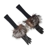 MISSONI FUR AND LEATHER GLOVES Condition grade B+. Size S. Black leather gloves with ribbing an...