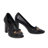 TOD’S BLACK BLOCK HEELS Condition grade B-. Size 38. Heel height 9cm. Black leather heels with ...