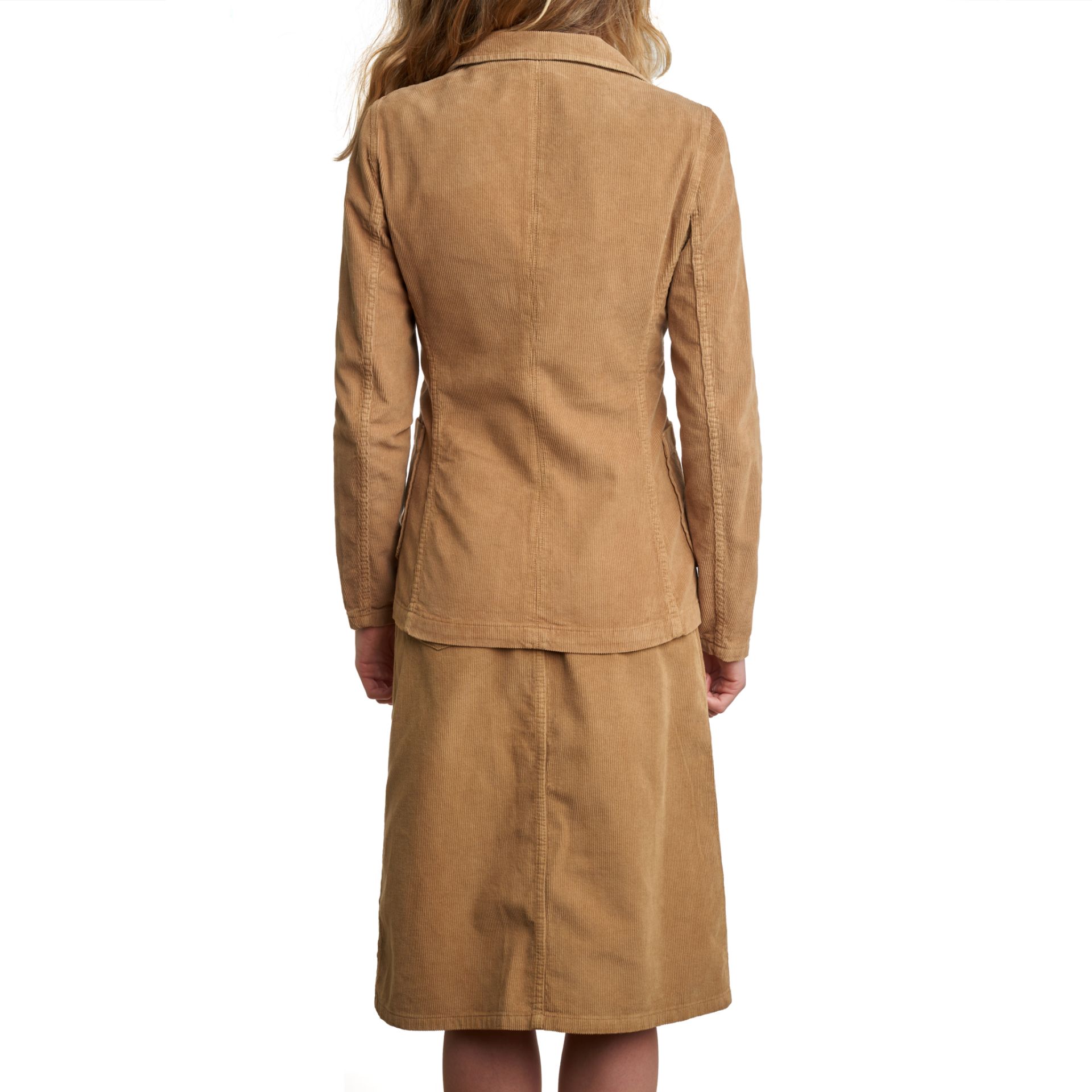 PRADA CAMEL CURDUROY SKIRT SET Condition grade B. Jacket size Italian 40, skirt size 26. Jacket... - Image 2 of 2