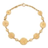 CHANEL, A VINTAGE CRYSTAL NECKLACE in 24ct gold plated metal, chain comprising CC logo stamped me...