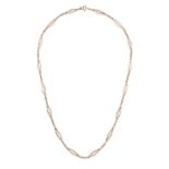 A GOLD CHAIN NECKLACE in rose gold, comprising a row of curb and fancy links, clasp stamped 750, ...