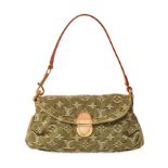 LOUIS VUITTON VINTAGE GREEN DENIM BAG Condition grade B-. 27cm long, 17cm high. 18cm strap drop. ...