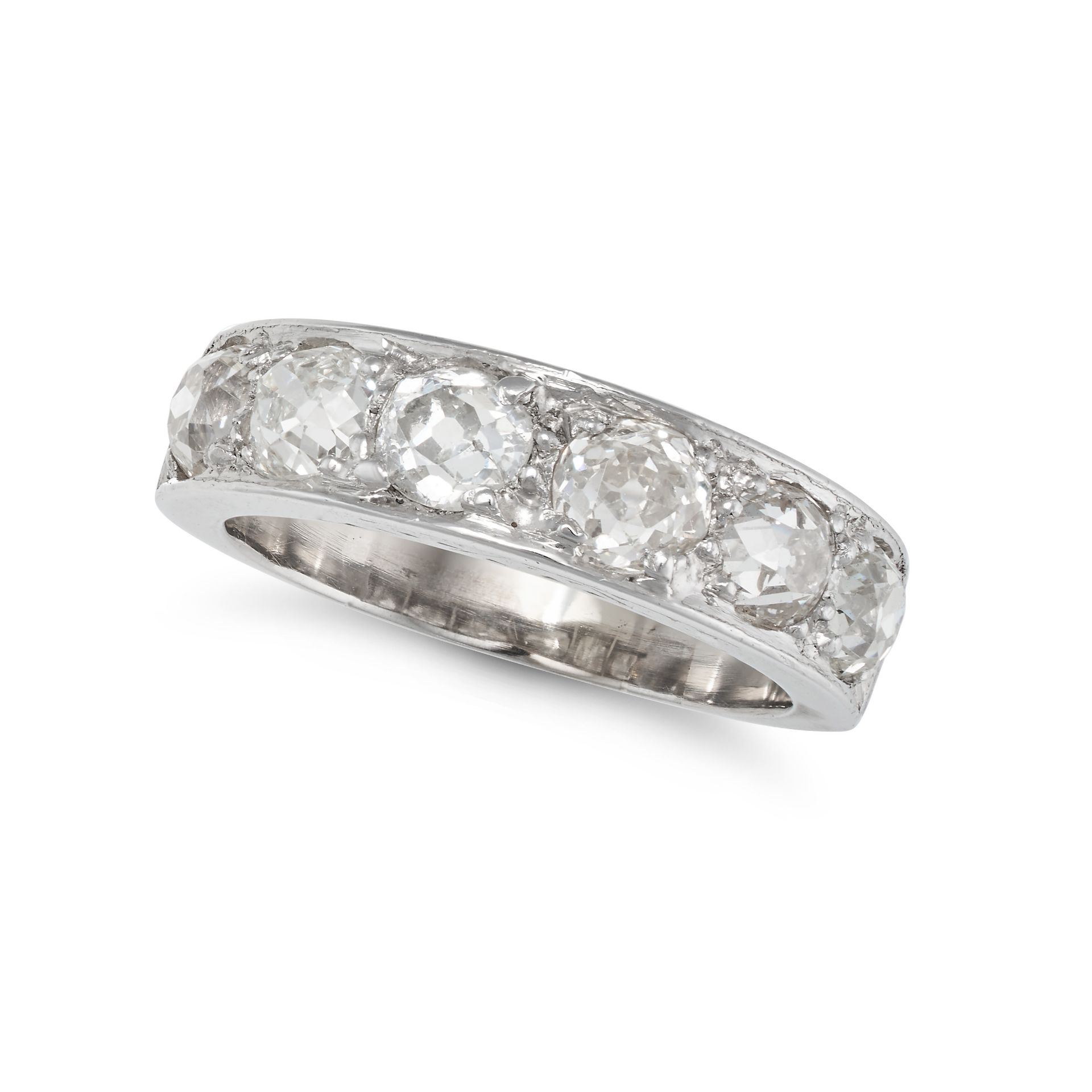 A DIAMOND HALF ETERNITY RING in white gold, set with five old cut diamonds all totalling 1.5-1.7 ...