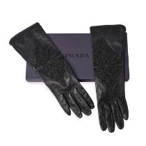 MISSONI EMBROIDERED LEATHER GLOVES Condition grade B+. Size 7.5. Black leather gloves with embr...