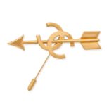 CHANEL, A VINTAGE CC LOGO ARROW BROOCH in 24ct gold plated metal, 'CC' logo brooch with arrow det...