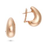 NO RESERVE - A PAIR OF GOLD TEARDROP EARRINGS in 18ct rose gold, each in a teardrop design, stamp...