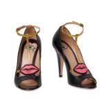 GUCCI LIP APPLIQUE HEELS Condition grade A, unworn. Size 37. Heel height 11cm. Black leather he...