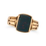 A BLOODSTONE SIGNET RING in 18ct yellow gold, British hallmarks for Birmingham 1891, size N / 6.7...