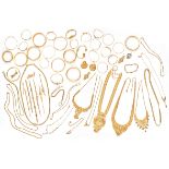 A MIXED of GOLD JEWELLERY LOT in high carat yellow gold, comprising seventeen baby bangles, two s...