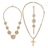 TWO GOLD PENDANT NECKLACES AND A BRACELET in 14ct yellow gold, comprising a matching medusa penda...