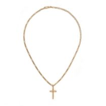 A CROSS PENDANT NECKLACE in 9ct yellow gold, a curb link chain suspending a cross pendant, clasp ...