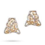 A PAIR OF DIAMOND EARRINGS in 18ct gold, an abstract border design of yellow and white gold with ...
