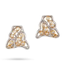 A PAIR OF DIAMOND EARRINGS in 18ct gold, an abstract border design of yellow and white gold with ...