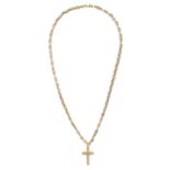 A GOLD CHAIN WITH CROSS PENDANT in 14ct gold, suspending a crucifix, clasp stamped 585, bail stam...