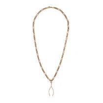 A CURB LINK PENDANT CHAIN in 9ct yellow gold, wishbone pendant with full British hallmarks, clasp...