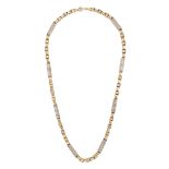 A GOLD AND WHITE GEMSTONE CHAIN in 14ct yellow gold, clasp stamped 585, 62.0cm, 46.6g.