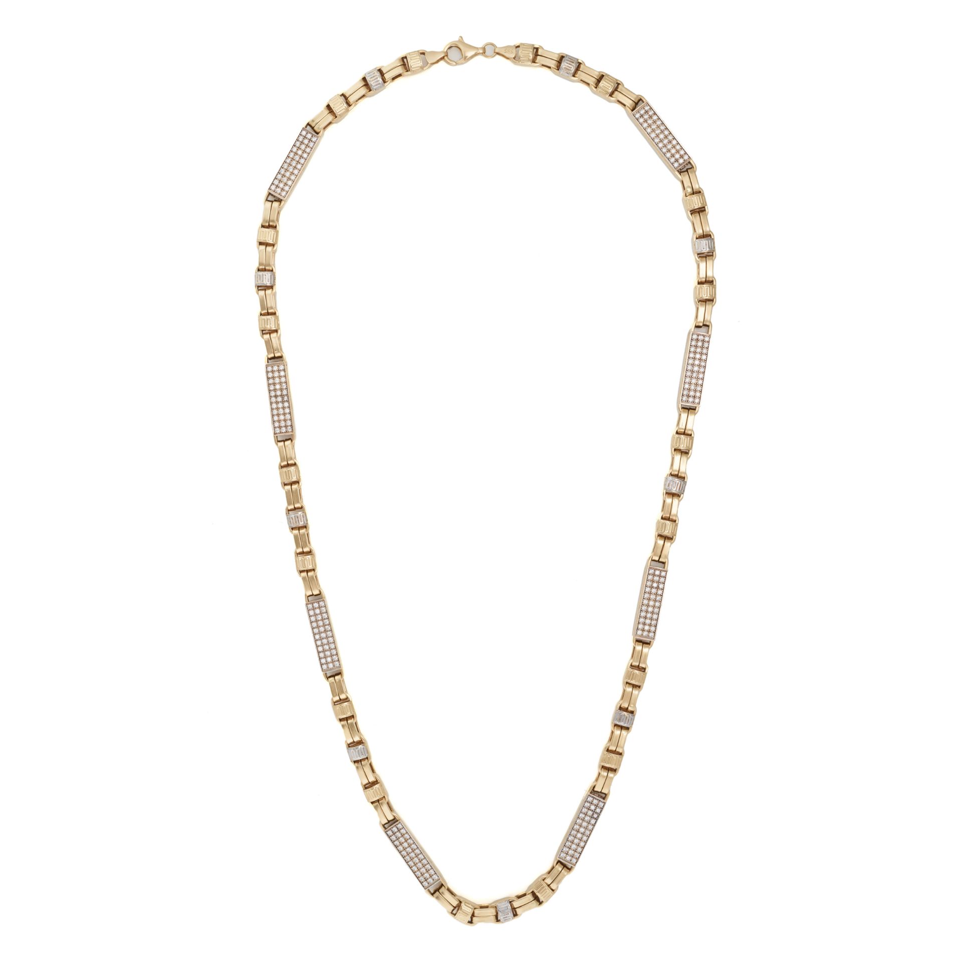 A GOLD AND WHITE GEMSTONE CHAIN in 14ct yellow gold, clasp stamped 585, 62.0cm, 46.6g.