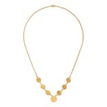 A GOLD NECKLACE in 22ct yellow gold, displaying seven Modern Flower Prize Jewellery pendants with...