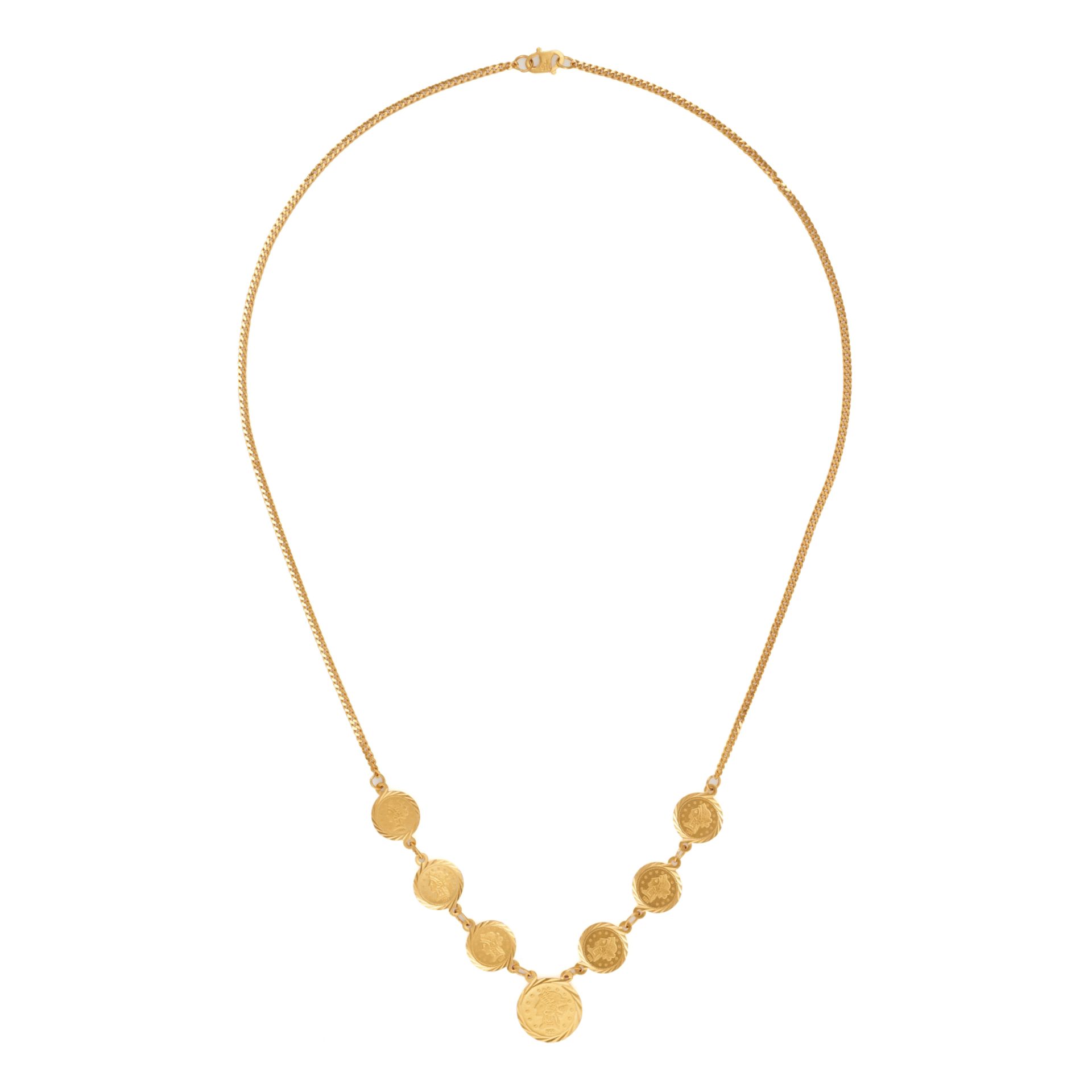 A GOLD NECKLACE in 22ct yellow gold, displaying seven Modern Flower Prize Jewellery pendants with...