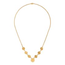 A GOLD NECKLACE in 22ct yellow gold, displaying seven Modern Flower Prize Jewellery pendants with...