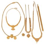 A MIXED LOT OF GOLD JEWELLERY in high carat yellow gold, comprising a thali necklace, no assay ma...