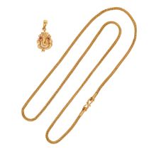 A GOLD NECKLACE AND GEMSET PENDANT in 22ct yellow gold, a gold rope link necklace accompanied by ...