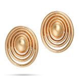 A PAIR OF GOLD EARRINGS in 18ct yellow gold, the earrings in concentric design, stamped 750, 5.5c...
