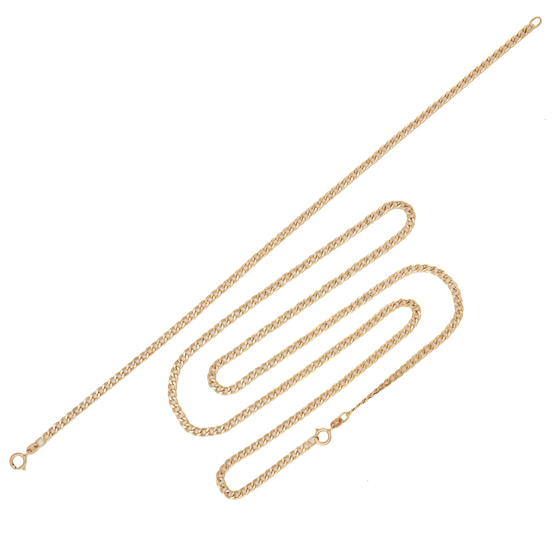 A GOLD CURB LINK CHAIN AND BRACELET in 18ct yellow gold, stamped 750, chain 51.0cm, bracelet 19.5...