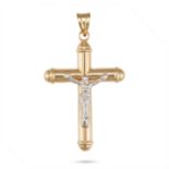 A CROSS PENDANT in 14ct yellow and white gold, the crucifix suspending Christ from the cross, bai...