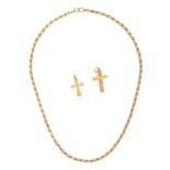 A CHAIN AND TWO CROSS PENDANTS in yellow gold, two cross pendants, one stamped 916, one 916, chai...