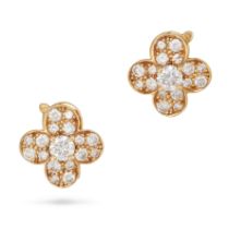 VAN CLEEF & ARPELS, A PAIR OF DIAMOND TREFLE EARRINGS in 18ct yellow gold, each designed as a qua...