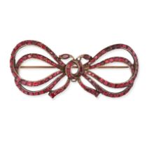 AN ANTIQUE GEORGIAN GARNET BOW BROOCH in silver, designed as a bow set throughout with cushion an...