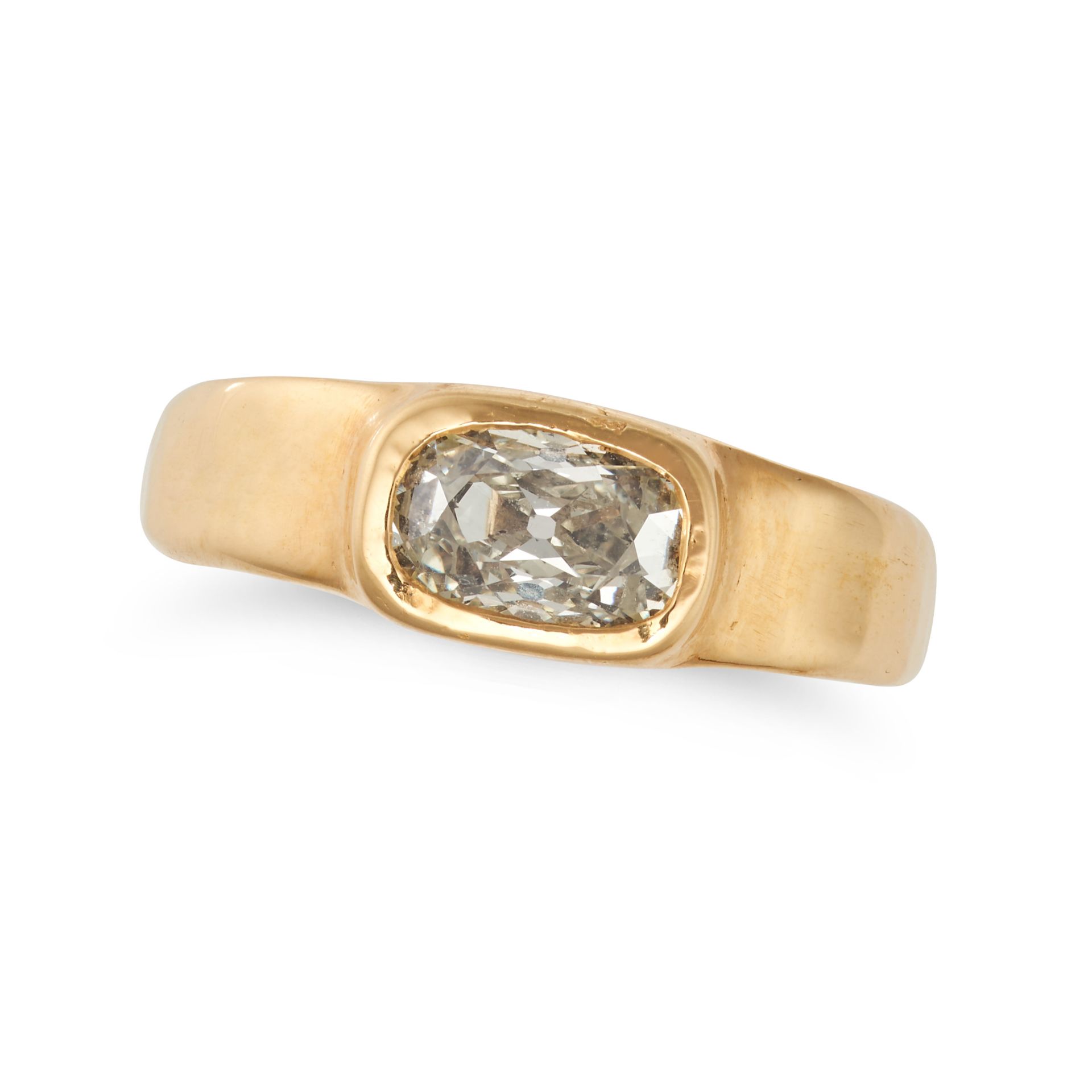 A DIAMOND GYPSY RING set with an old cut diamond of approximately 1.50 carats, no assay marks, si...