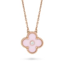 VAN CLEEF & ARPELS, A LIMITED EDITION PINK PORCELAIN AND DIAMOND ALHAMBRA NECKLACE in 18ct rose g...